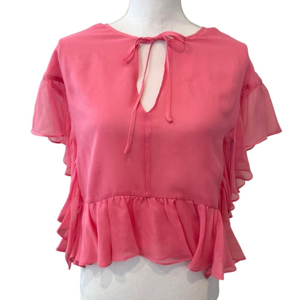 Bailey 44 Silk Chiffon Ruffle Detail Sleeveless Top Bublegum Pink XS